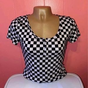 A checkered black and white shirt.
